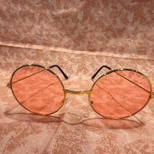 Rose colored glasses eyeglasses round wire frame pink lens vintage-look EUC